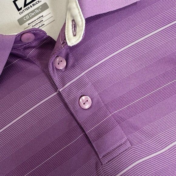 Cutter & Buck Polo Shirt Men 2XL Purple Striped Short Sleeve DryTec Casual Adult - Picture 5 of 8